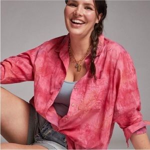 Anthropologie PILCRO Cate Floral Embroidered Tie Dye Shirt Size S